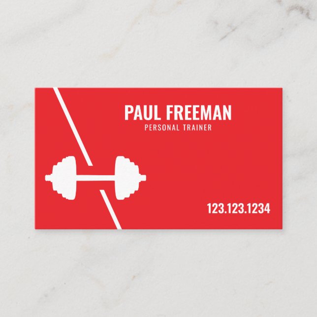 Carte De Visite Formateur personnel moderne Red & White Dumbbell (Devant)