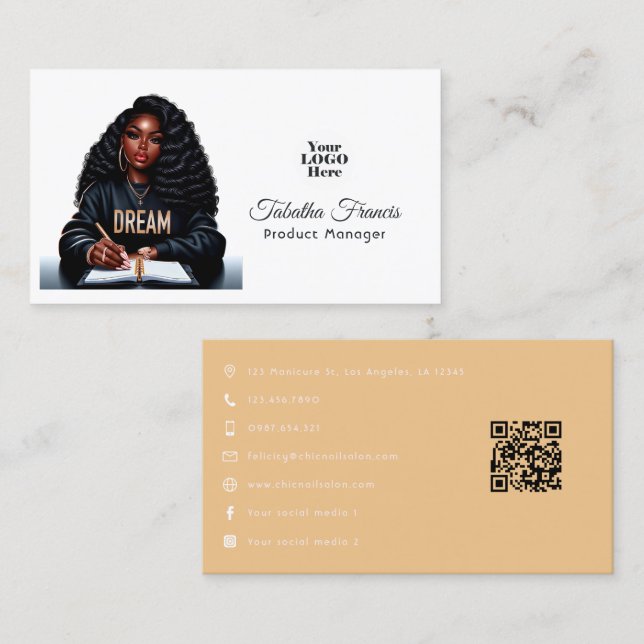 Carte De Visite Forte Afro Black Woman Design de leadership (Devant / Derrière)