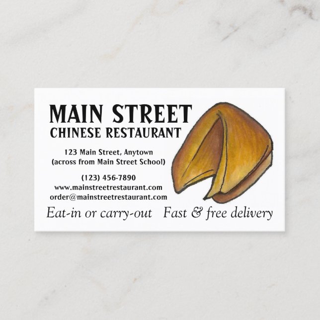 Carte De Visite Fortune Cookie Chinese Restaurant Cuisine Chef Din (Devant)