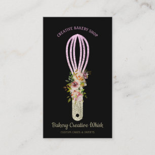 Carte De Visite Fouet de pâtisserie pailleté doré noir