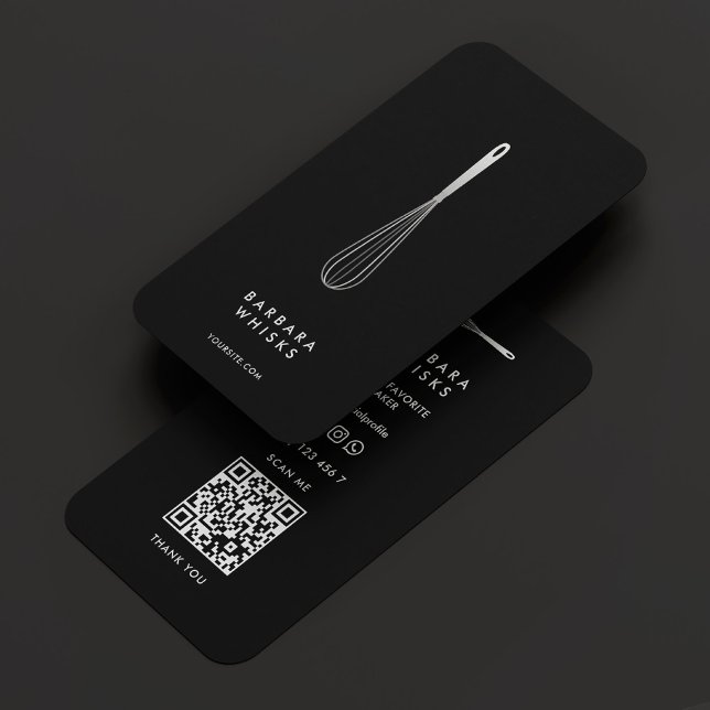 Carte De Visite Fouet minimal noir et argent pour pâtissier traite (Créateur téléchargé)
