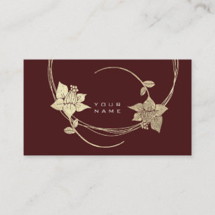 Carte De Visite Foxier Gold Rose Burgundy Maroon Floral Glam