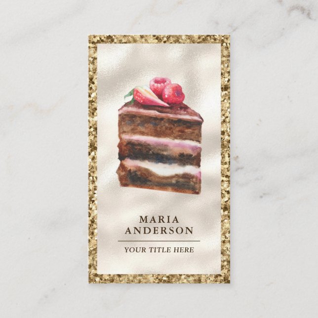 Carte De Visite Fraise Chocolat Gâteau Tranché Chef pâtisserie Bou (Devant)