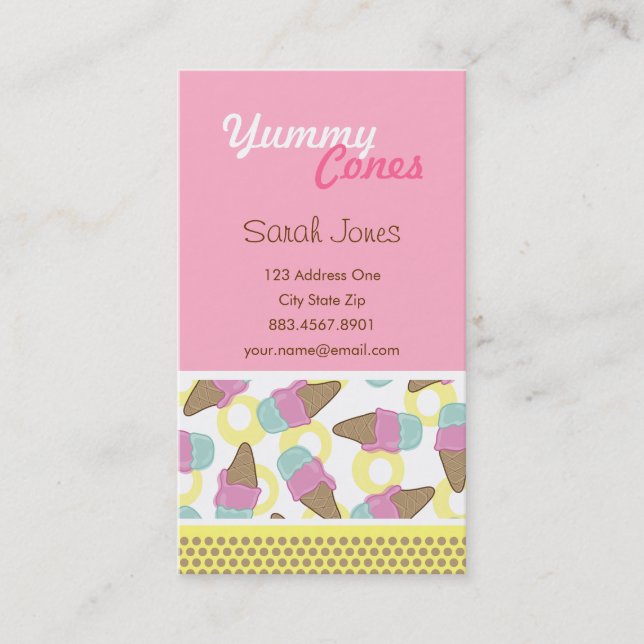 Carte De Visite Fraise Sucrée rétro + Dessert de crème glacée à la (Devant)