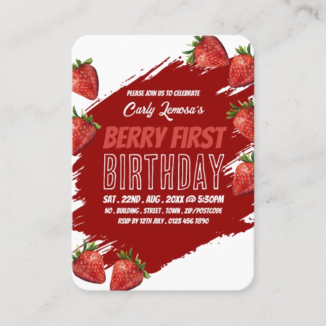 Carte De Visite Fraises, Berry First Birthday Handout Billets (Devant)