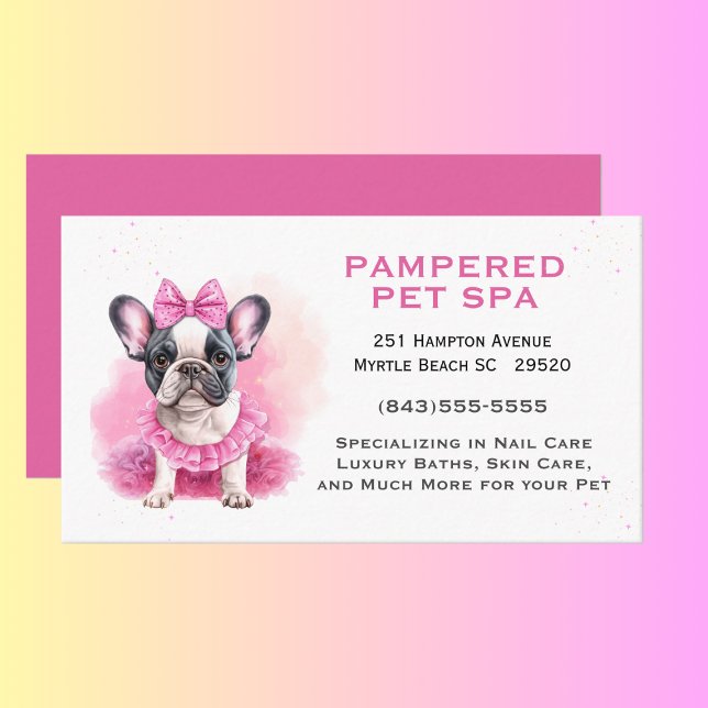 Carte De Visite Français Bulldog Pink Groomer Spa (Créateur téléchargé)