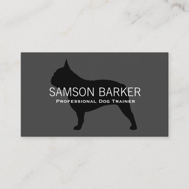 Carte De Visite Français Bulldog Silhouette noir sur gris Amoureux (Devant)