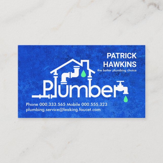 Carte De Visite Frappe Bleu Plumber Home Piping (Devant)