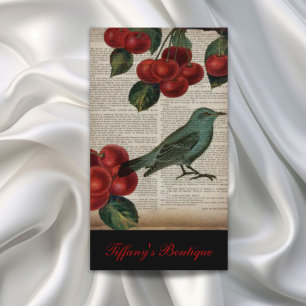 Carte De Visite frentry bird retro botanical red cherry