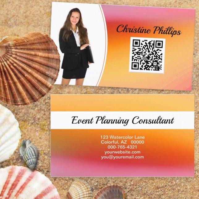 Carte De Visite Fresh Orange Event Planner Photo personnalisée QR  (Créateur téléchargé)