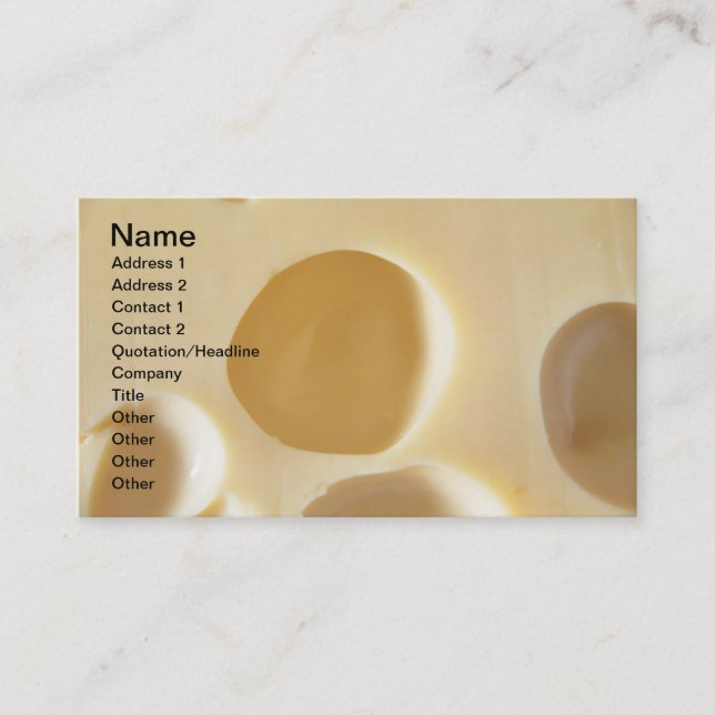 CARTE DE VISITE FROMAGE SUISSE SURFACE TEXTURE CRÈME CERCLES TROUS (Devant)