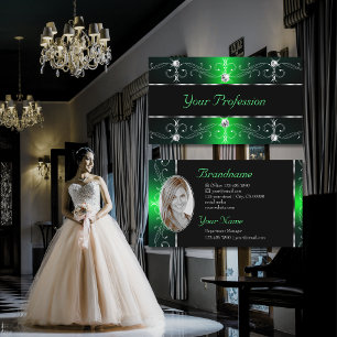 Carte De Visite Frontières ornées de couleur verte noire avec phot