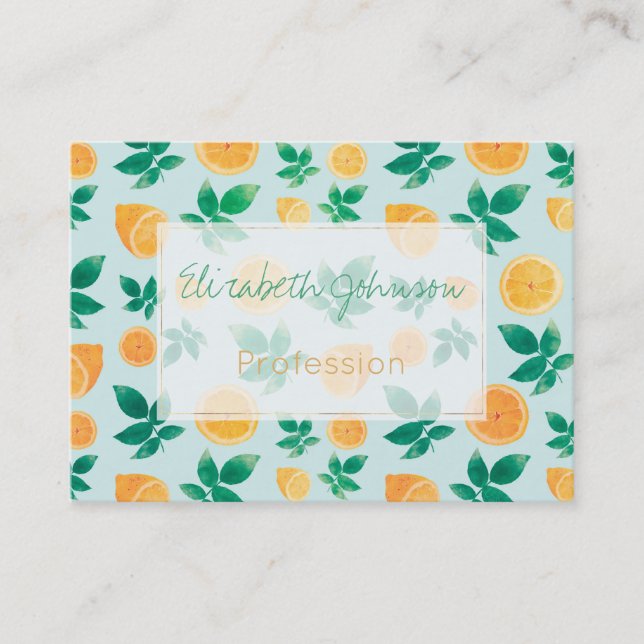 Carte De Visite Fruits de citron jaune et Motif de menthe Feuille  (Devant)