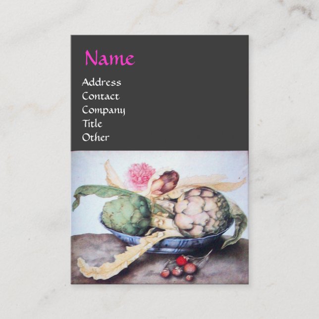 CARTE DE VISITE FRUITS DE SAISON 4- ARTICHOKES, ROSE & FRAISES (Devant)