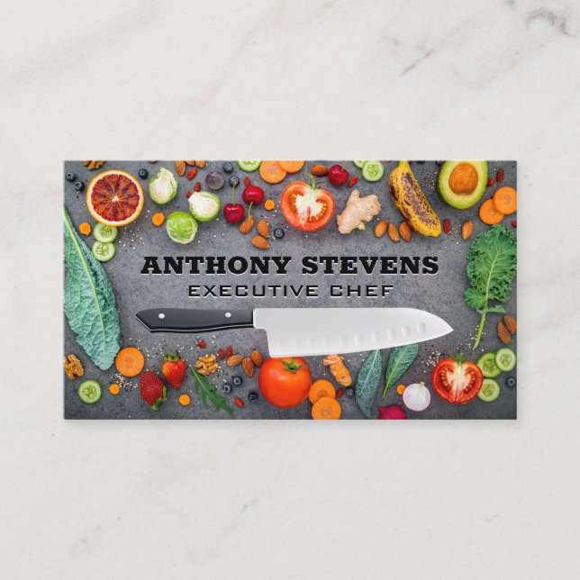 Carte De Visite Fruits et légumes sur la table | Chef Knife (Devant)