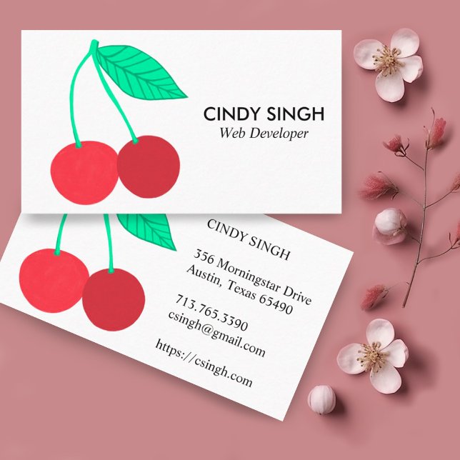 Carte De Visite FRUITS FRAIS : cerises illustrées (Cute cherries illustration on this custom business card)
