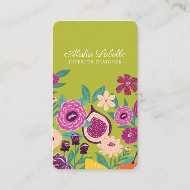 Carte De Visite Fruits tropicaux et vert botanique Fleur sauvage (Devant)