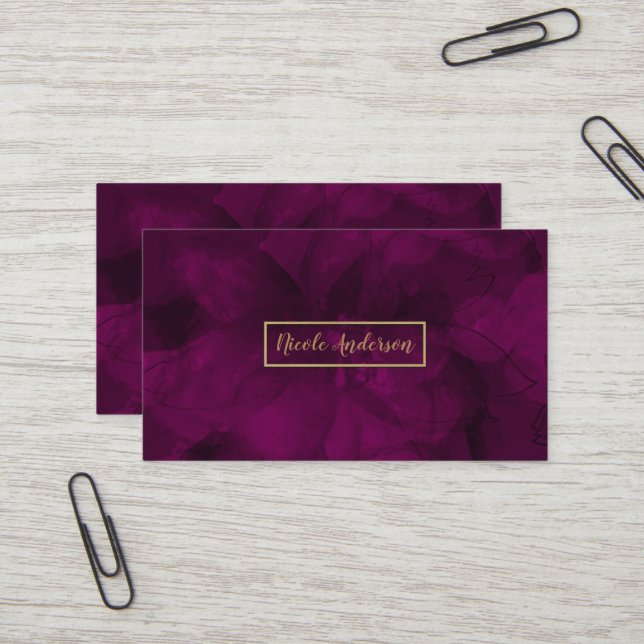 Carte De Visite Fuchsia Gold Aquarelle Floral Glam Élégant Moderne (Devant/Arrière en situation)