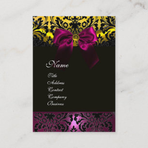 CARTE DE VISITE FUCHSIA RIBBON OR NOIR JAUNE DOMMASQUE MONOGRAMME