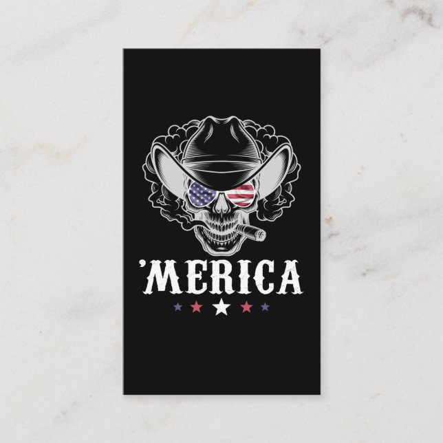 Carte De Visite Fumer crâne Cowboy Merica 4 juillet Américain F (Devant)
