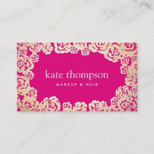 Carte De Visite Fun Girly Gold Roses Hot rose Floral Beauté