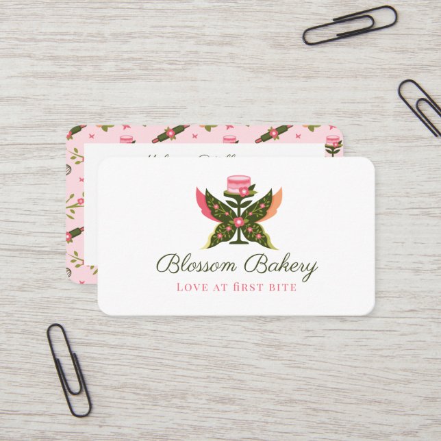 Carte De Visite Fun Papillon Fleur Jardin Floral Boulangerie Gâtea (Devant/Arrière en situation)