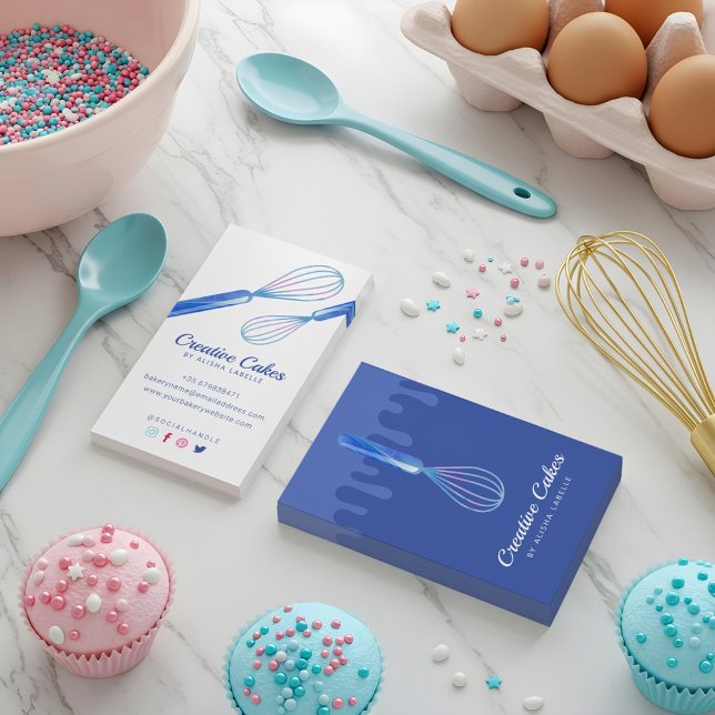 Carte De Visite Fun Pink Blue Marble boulangerie Whisk Blue (Fun Pink Blue Marble Bakery Whisk Blue Business Card)