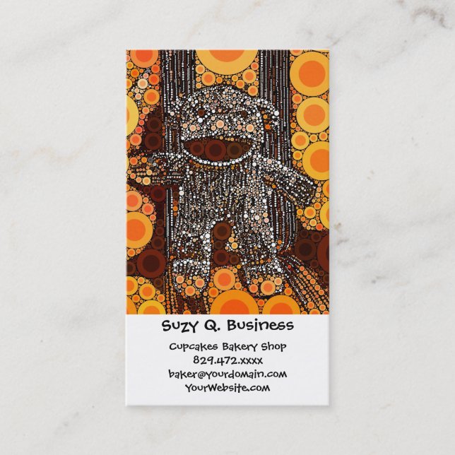 Carte De Visite Funky Orange Sock Monkey Circles Bubbles Pop Art (Devant)