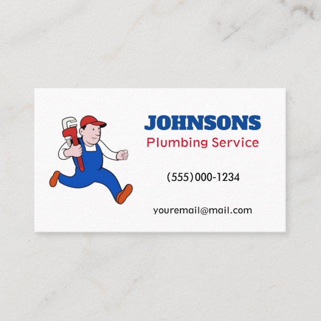 Carte De Visite Funny Running Plumber Entrepreneur Service de plom (Devant)