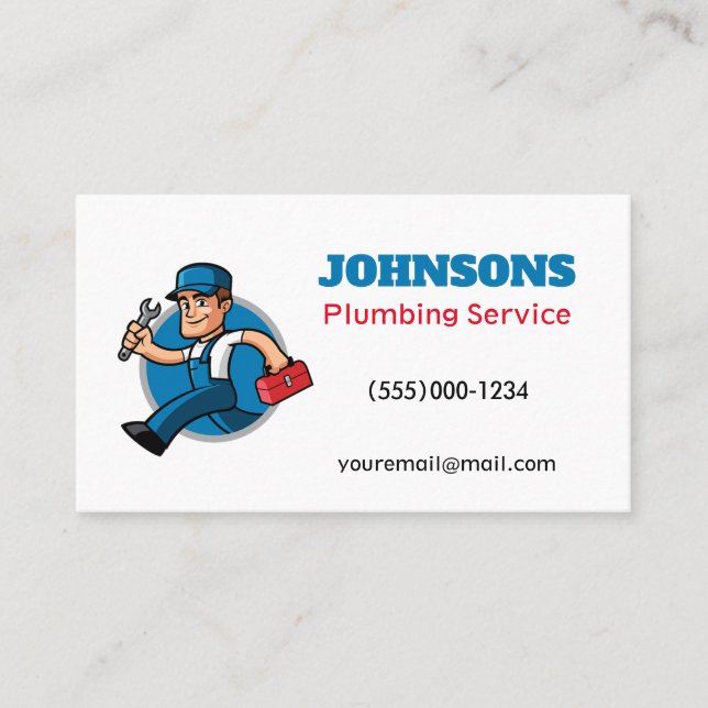 Carte De Visite Funny Running Plumber Entrepreneur Service de plom (Devant)