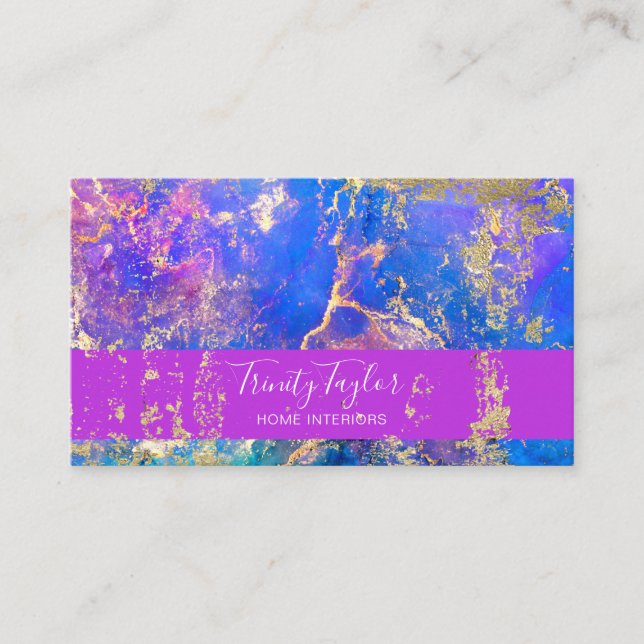 Carte De Visite Fuschia Blue Marble Encre et huile d'or  (Devant)