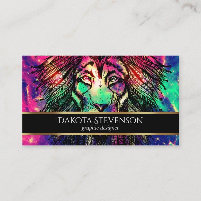 Carte De Visite Galaxie Hipster Lion arc-en-ciel                   (Devant)