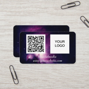 Carte De Visite Galaxy Space Médias sociaux QR Code Purple Modern