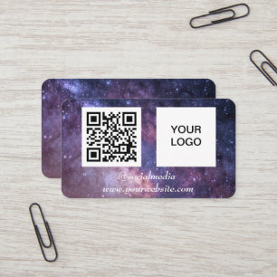 Carte De Visite Galaxy Space Médias sociaux QR Code Purple Modern