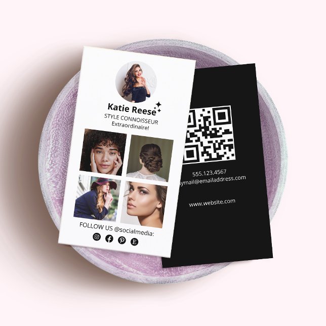Carte De Visite Galerie photo des médias sociaux, Suivez-nous (social media networking photo grid business cards with circle profile window and  qr code )