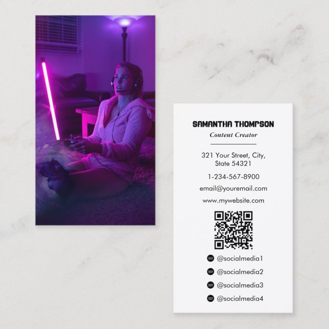 Carte De Visite Gamer Game Tester Contenu Créateur photo complète (Devant / Derrière)
