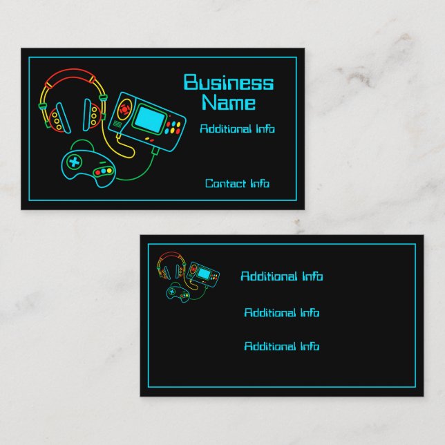 Carte De Visite Gamer Retro Neon Noir (Devant / Derrière)