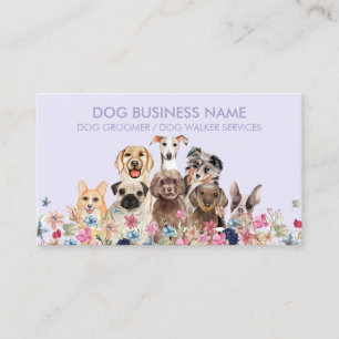 Carte De Visite Garde d'animaux de compagnie Chien Floral Pourpre