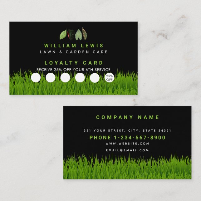 Carte De Visite Garden Lawn Care Feuilles Loyauté d'entreprise (Devant / Derrière)