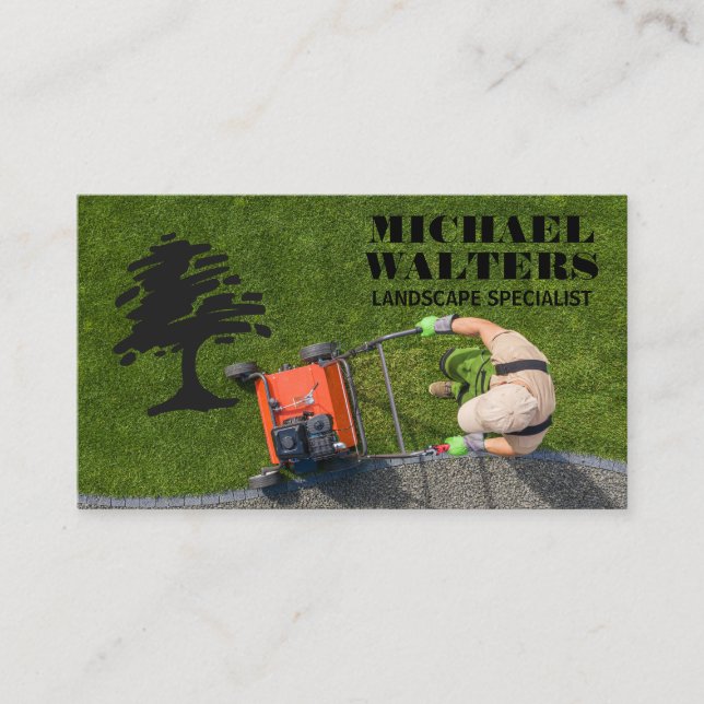 Carte De Visite Gardener Mowing Lawn | Tree Logo (Devant)