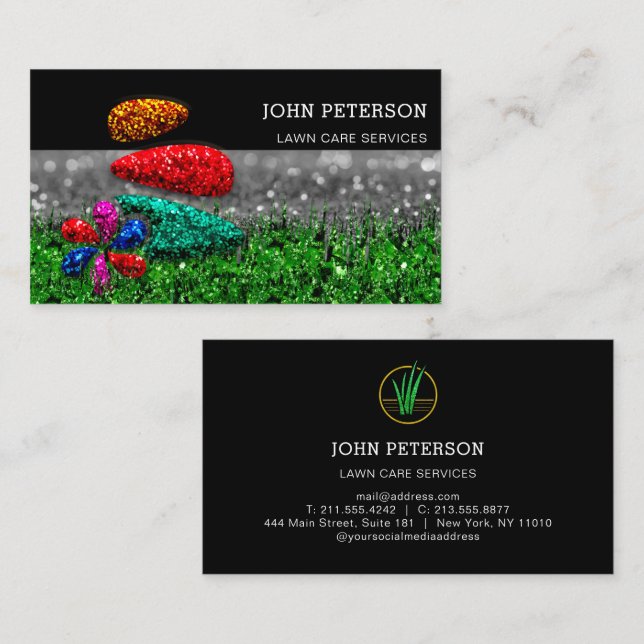 Carte De Visite Garderie de pelouse Services de paysage Logo Noir (Devant / Derrière)