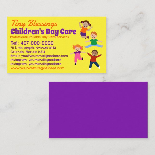 Carte De Visite Garderie garderie Services de garde d'enfants (Devant / Derrière)