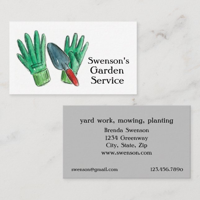 Carte De Visite Garderie Jardin Pelouse Trongs Trowel (Devant / Derrière)