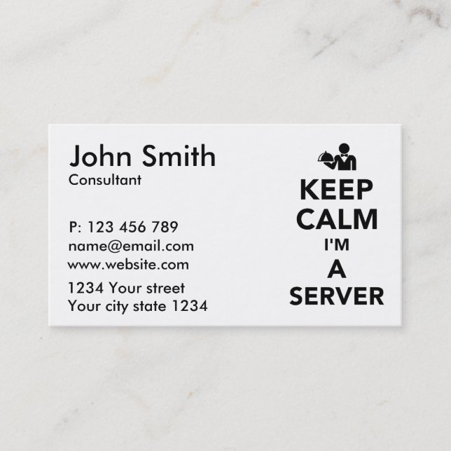 Carte De Visite Gardez le calme que je suis un serveur (Devant)