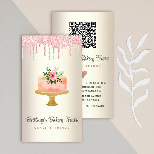 Carte De Visite Gâteau code QR Blush rose paillettes coulures or B