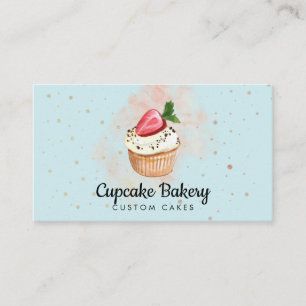 Carte De Visite Gâteau cupcake à la fraise aquarelle de Green Bake