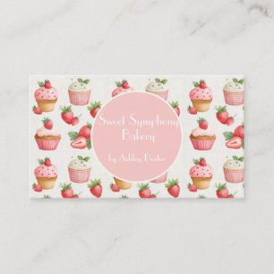 Carte De Visite Gâteau Cupcake Rose Fraise Aquarelle Entreprise Bo
