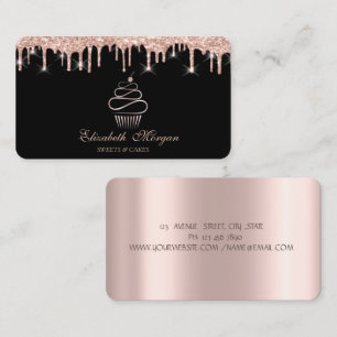 Carte De Visite Gâteau Cupcake Rose Gold Drips Noir