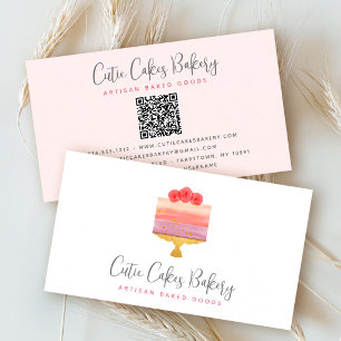 Carte De Visite Gâteau de code QR de boulangerie rose violet moder