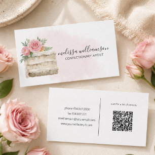 Carte De Visite Gâteau de Mariage Minimaliste avec Code QR 